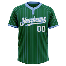 Загрузить изображение в средство просмотра галереи, Custom Kelly Green Light Blue Pinstripe White Two-Button Unisex Softball Jersey