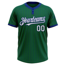 Загрузить изображение в средство просмотра галереи, Custom Kelly Green Royal Pinstripe White Two-Button Unisex Softball Jersey