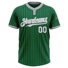 Загрузить изображение в средство просмотра галереи, Custom Kelly Green Gray Pinstripe White Two-Button Unisex Softball Jersey