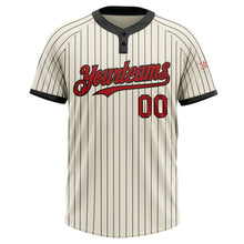 Загрузить изображение в средство просмотра галереи, Custom Cream Black Pinstripe Red Two-Button Unisex Softball Jersey