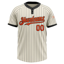 Загрузить изображение в средство просмотра галереи, Custom Cream Black Pinstripe Orange Two-Button Unisex Softball Jersey