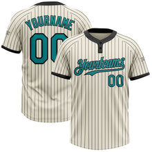 Загрузить изображение в средство просмотра галереи, Custom Cream Black Pinstripe Teal Two-Button Unisex Softball Jersey