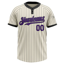 Загрузить изображение в средство просмотра галереи, Custom Cream Black Pinstripe Purple Two-Button Unisex Softball Jersey