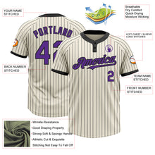 Загрузить изображение в средство просмотра галереи, Custom Cream Black Pinstripe Purple Two-Button Unisex Softball Jersey