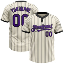 Загрузить изображение в средство просмотра галереи, Custom Cream Black Pinstripe Purple Two-Button Unisex Softball Jersey