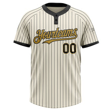 Загрузить изображение в средство просмотра галереи, Custom Cream Black Pinstripe Old Gold Two-Button Unisex Softball Jersey