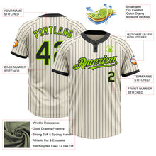 Загрузить изображение в средство просмотра галереи, Custom Cream Black Pinstripe Neon Green Two-Button Unisex Softball Jersey