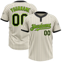 Загрузить изображение в средство просмотра галереи, Custom Cream Black Pinstripe Neon Green Two-Button Unisex Softball Jersey