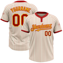 Загрузить изображение в средство просмотра галереи, Custom Cream Red Pinstripe Gold Two-Button Unisex Softball Jersey