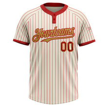 Загрузить изображение в средство просмотра галереи, Custom Cream Red Pinstripe Old Gold Two-Button Unisex Softball Jersey