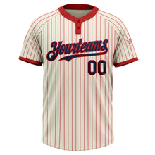 Загрузить изображение в средство просмотра галереи, Custom Cream Red Pinstripe Navy Two-Button Unisex Softball Jersey