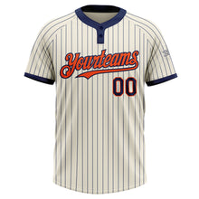 Load image into Gallery viewer, Custom Cream Navy Pinstripe Orange Two-Button Unisex Softball Jersey