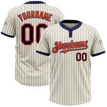Load image into Gallery viewer, Custom Cream Navy Pinstripe Orange Two-Button Unisex Softball Jersey