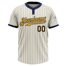 Load image into Gallery viewer, Custom Cream Navy Pinstripe Gold Two-Button Unisex Softball Jersey