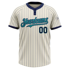 Загрузить изображение в средство просмотра галереи, Custom Cream Navy Pinstripe Teal Two-Button Unisex Softball Jersey