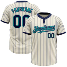 Загрузить изображение в средство просмотра галереи, Custom Cream Navy Pinstripe Teal Two-Button Unisex Softball Jersey