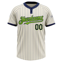 Загрузить изображение в средство просмотра галереи, Custom Cream Navy Pinstripe Neon Green Two-Button Unisex Softball Jersey