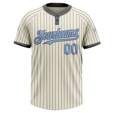Загрузить изображение в средство просмотра галереи, Custom Cream Steel Gray Pinstripe Light Blue Two-Button Unisex Softball Jersey