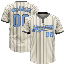 Загрузить изображение в средство просмотра галереи, Custom Cream Steel Gray Pinstripe Light Blue Two-Button Unisex Softball Jersey