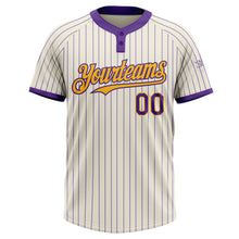 Загрузить изображение в средство просмотра галереи, Custom Cream Purple Pinstripe Gold Two-Button Unisex Softball Jersey
