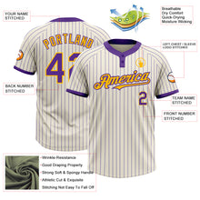 Загрузить изображение в средство просмотра галереи, Custom Cream Purple Pinstripe Gold Two-Button Unisex Softball Jersey