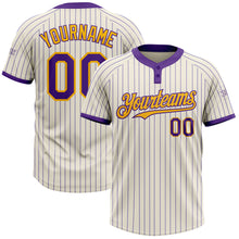 Загрузить изображение в средство просмотра галереи, Custom Cream Purple Pinstripe Gold Two-Button Unisex Softball Jersey