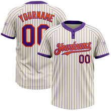 Загрузить изображение в средство просмотра галереи, Custom Cream Purple Pinstripe Orange Two-Button Unisex Softball Jersey