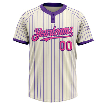 Custom Cream Purple Pinstripe Pink Two-Button Unisex Softball Jersey