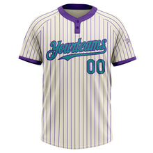 Загрузить изображение в средство просмотра галереи, Custom Cream Purple Pinstripe Teal Two-Button Unisex Softball Jersey