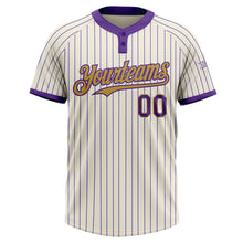 Загрузить изображение в средство просмотра галереи, Custom Cream Purple Pinstripe Old Gold Two-Button Unisex Softball Jersey
