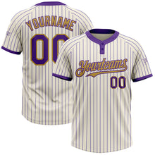 Load image into Gallery viewer, Custom Cream Purple Pinstripe Old Gold Two-Button Unisex Softball Jersey
