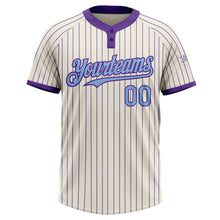 Загрузить изображение в средство просмотра галереи, Custom Cream Purple Pinstripe Light Blue Two-Button Unisex Softball Jersey