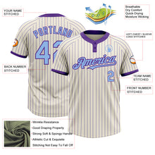 Load image into Gallery viewer, Custom Cream Purple Pinstripe Light Blue Two-Button Unisex Softball Jersey
