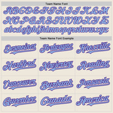 Load image into Gallery viewer, Custom Cream Purple Pinstripe Light Blue Two-Button Unisex Softball Jersey

