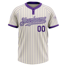 Загрузить изображение в средство просмотра галереи, Custom Cream Purple Pinstripe Gray Two-Button Unisex Softball Jersey