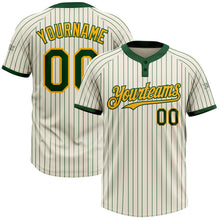 Загрузить изображение в средство просмотра галереи, Custom Cream Green Pinstripe Gold Two-Button Unisex Softball Jersey