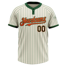 Загрузить изображение в средство просмотра галереи, Custom Cream Green Pinstripe Orange Two-Button Unisex Softball Jersey
