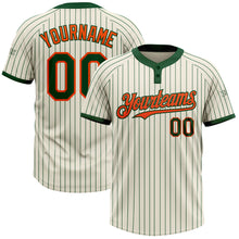 Загрузить изображение в средство просмотра галереи, Custom Cream Green Pinstripe Orange Two-Button Unisex Softball Jersey