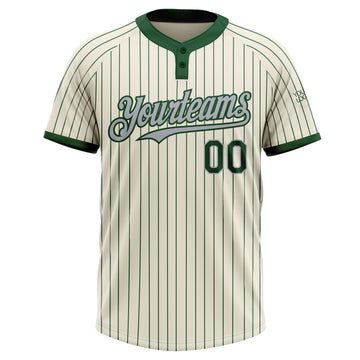 Custom Cream Green Pinstripe Gray Two-Button Unisex Softball Jersey