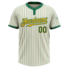 Загрузить изображение в средство просмотра галереи, Custom Cream Kelly Green Pinstripe Gold Two-Button Unisex Softball Jersey