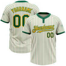 Загрузить изображение в средство просмотра галереи, Custom Cream Kelly Green Pinstripe Gold Two-Button Unisex Softball Jersey