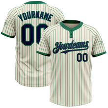 Загрузить изображение в средство просмотра галереи, Custom Cream Kelly Green Pinstripe Navy Two-Button Unisex Softball Jersey