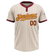 Загрузить изображение в средство просмотра галереи, Custom Cream Crimson Pinstripe Gold Two-Button Unisex Softball Jersey