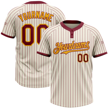 Custom Cream Crimson Pinstripe Gold Two-Button Unisex Softball Jersey