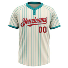 Load image into Gallery viewer, Custom Cream Teal Pinstripe Red-Gray Two-Button Unisex Softball Jersey

