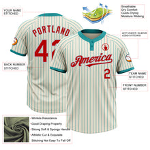 Загрузить изображение в средство просмотра галереи, Custom Cream Teal Pinstripe Red-Gray Two-Button Unisex Softball Jersey