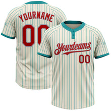 Загрузить изображение в средство просмотра галереи, Custom Cream Teal Pinstripe Red-Gray Two-Button Unisex Softball Jersey