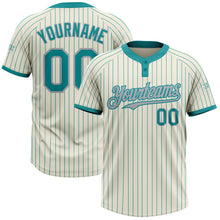 Загрузить изображение в средство просмотра галереи, Custom Cream Teal Pinstripe Gray Two-Button Unisex Softball Jersey