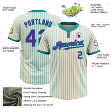 Загрузить изображение в средство просмотра галереи, Custom Cream Teal Pinstripe Purple Two-Button Unisex Softball Jersey