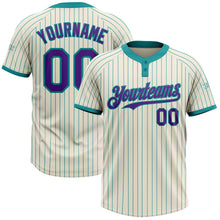 Загрузить изображение в средство просмотра галереи, Custom Cream Teal Pinstripe Purple Two-Button Unisex Softball Jersey